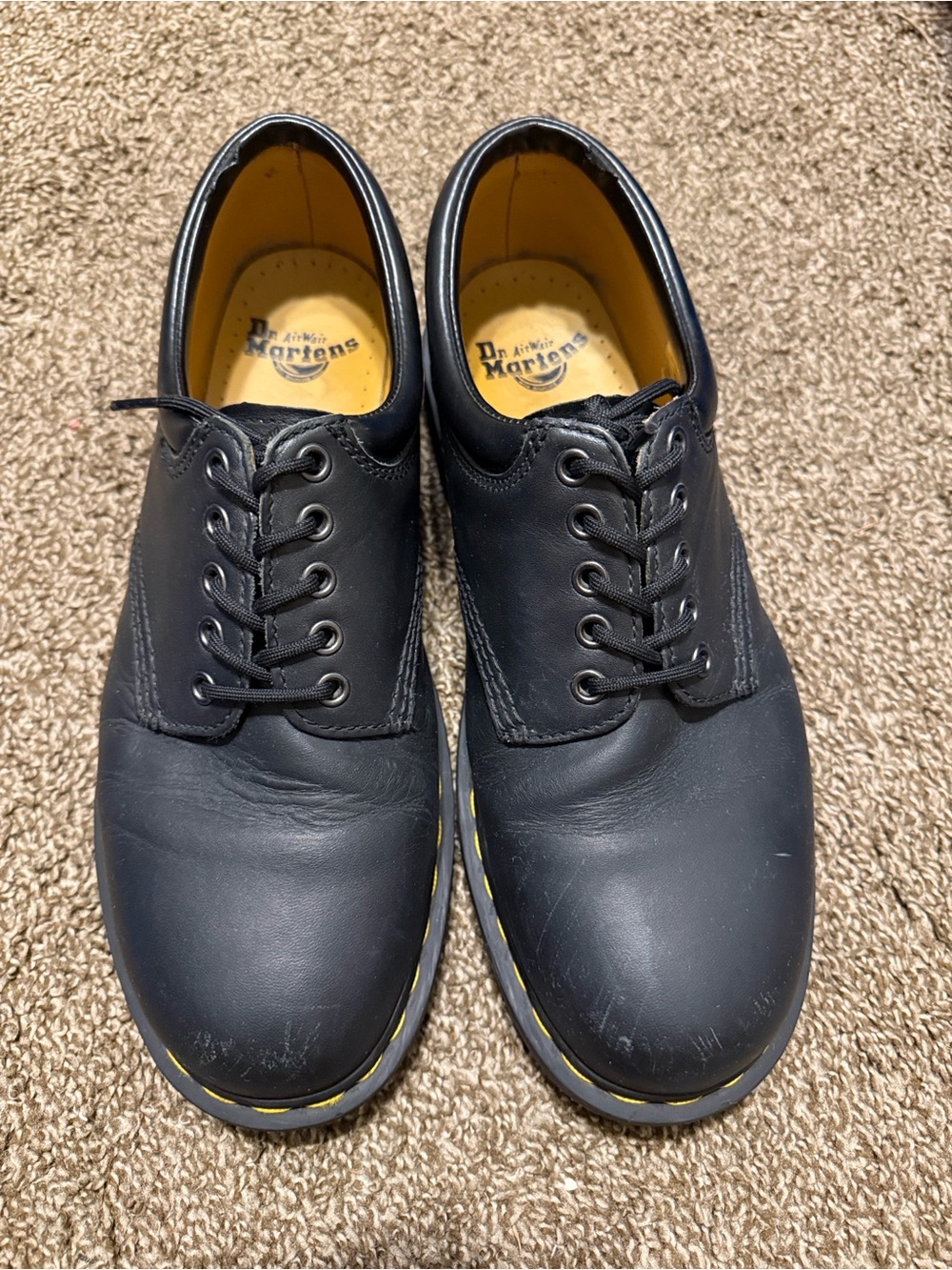 Dr. Martens unisex Black Leather 5-Eye Oxford with Yellow Stitching